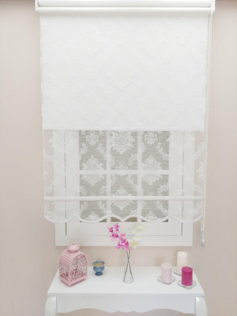 Örme Tül Stor Perde Damask Desen Beyaz - Çift Sistem Tül Stor Perde - 4