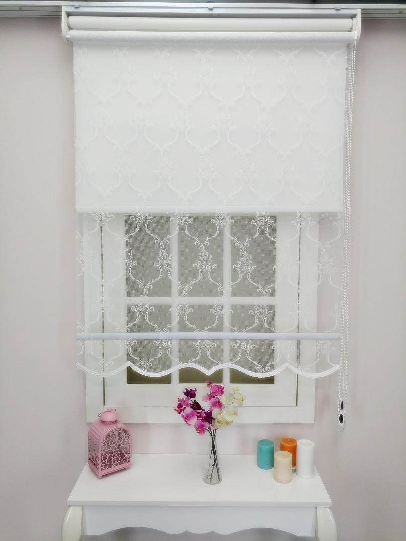 Örme Tül Stor Perde Damask Çerçeve Desen Beyaz - Çift Sistem Tül Stor Perde - 4