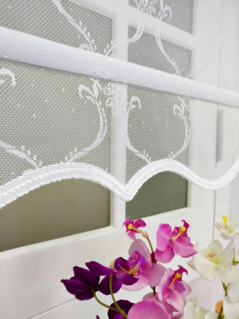 Örme Tül Stor Perde Damask Çerçeve Desen Beyaz - Çift Sistem Tül Stor Perde - 2