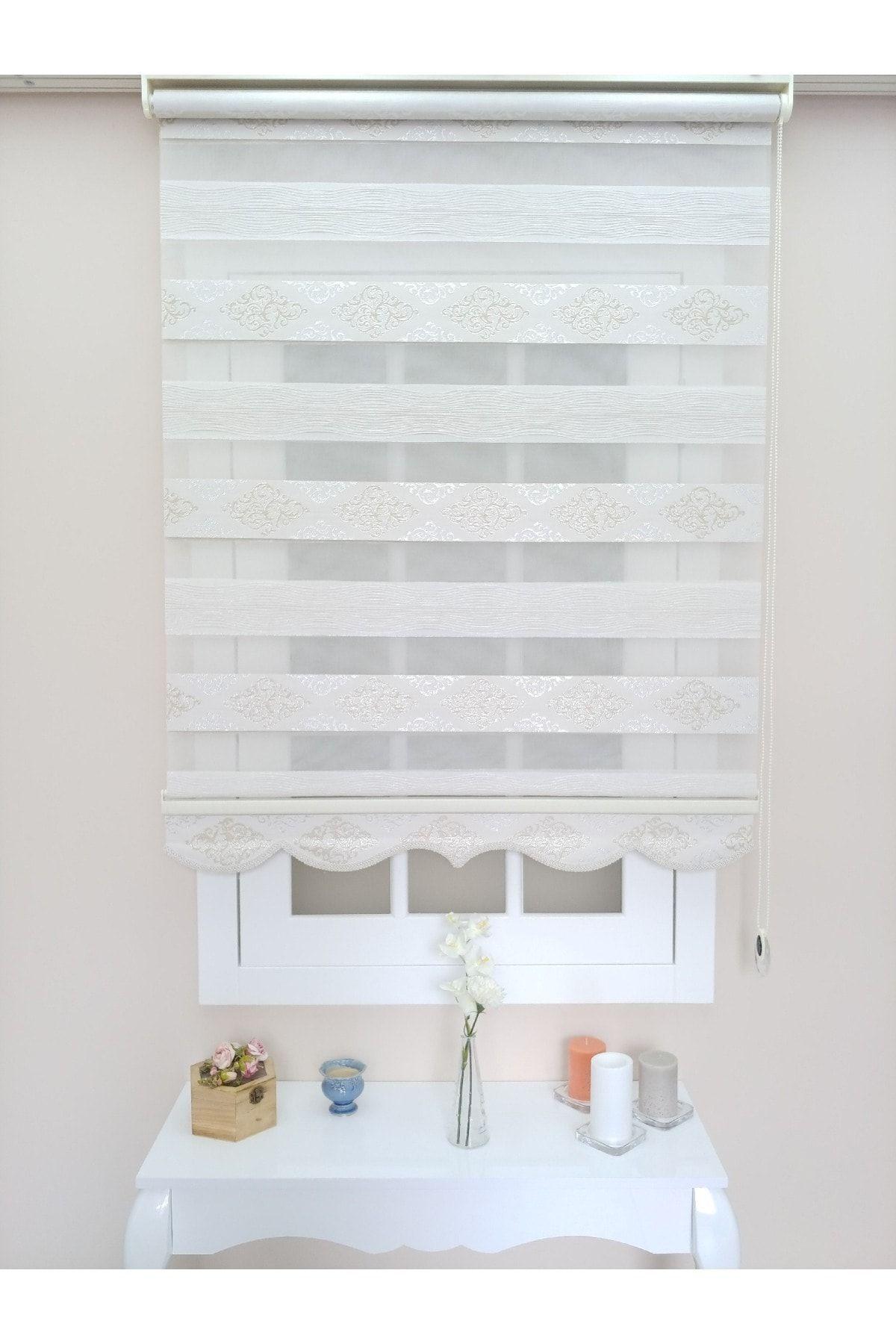 Atölye Perde Krem Gümüş Jakarlı Damask Zebra Stor Perde - Zebra Perde - 4