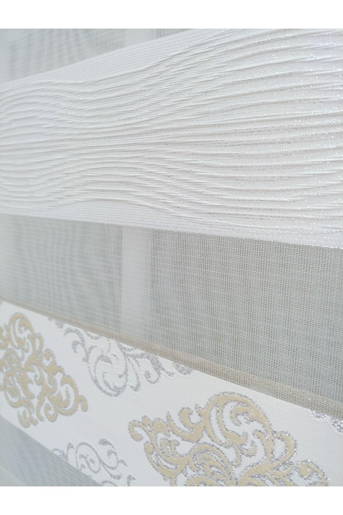 Atölye Perde Krem Gümüş Jakarlı Damask Zebra Stor Perde - Zebra Perde - 3