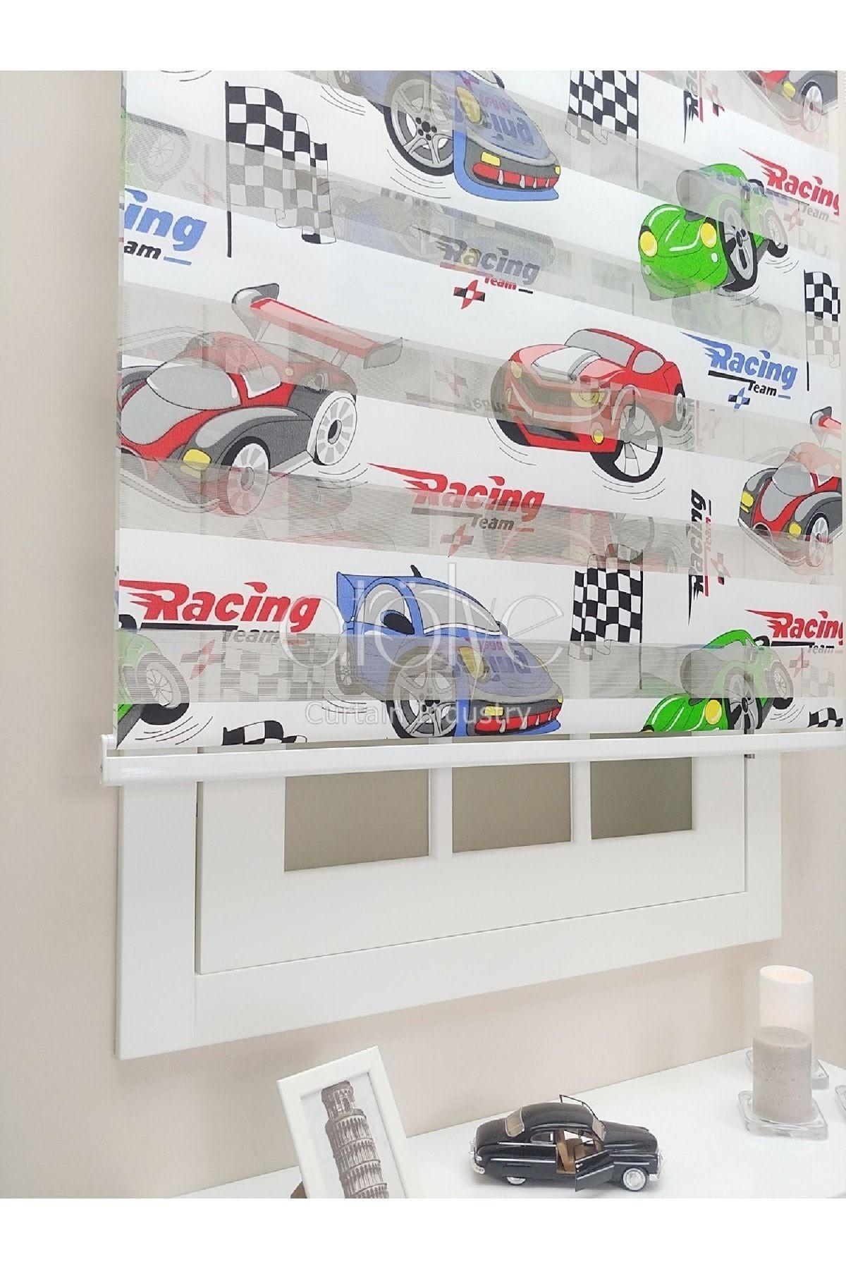 Beyaz Kırmızı Racing Araba Baskılı Zebra Stor Perde - Zebra Perde - 2