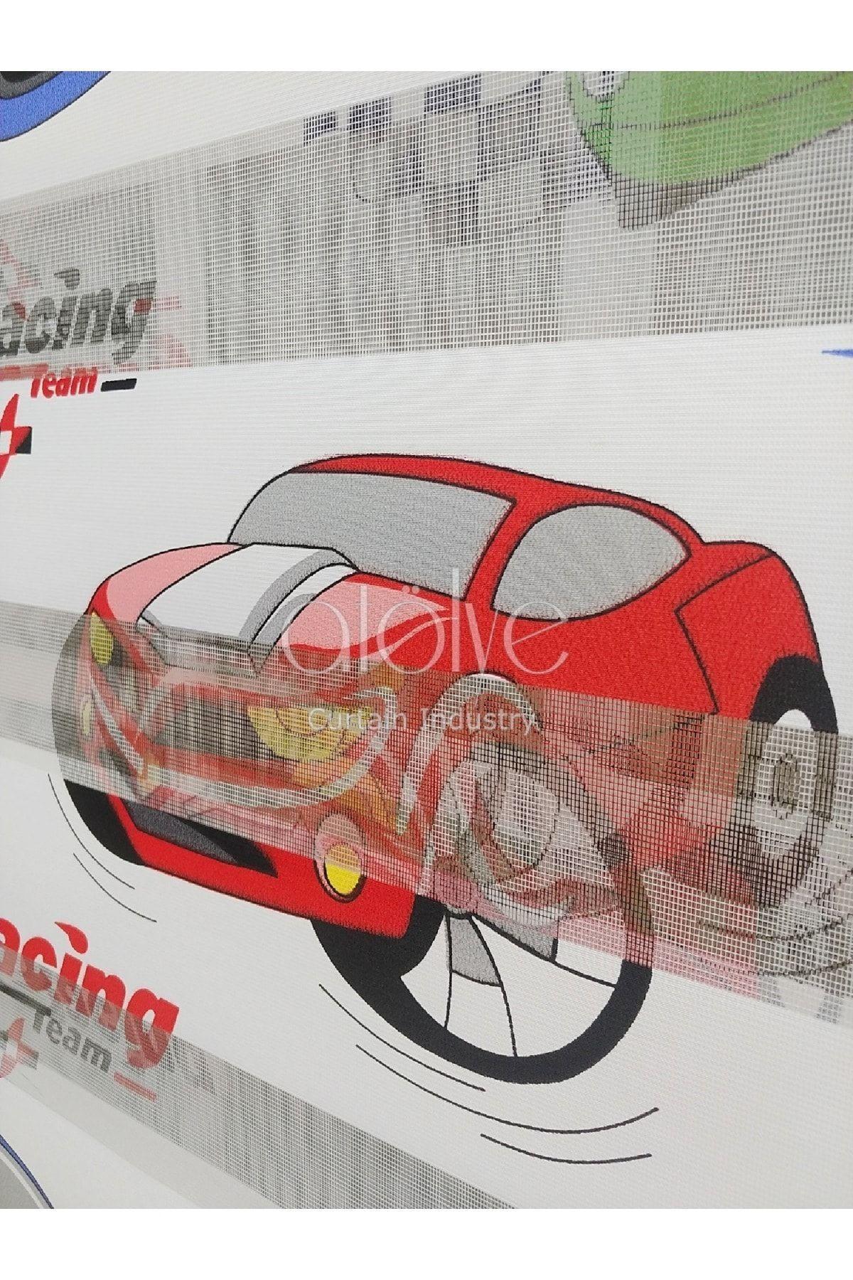 Beyaz Kırmızı Racing Araba Baskılı Zebra Stor Perde - Zebra Perde - 4