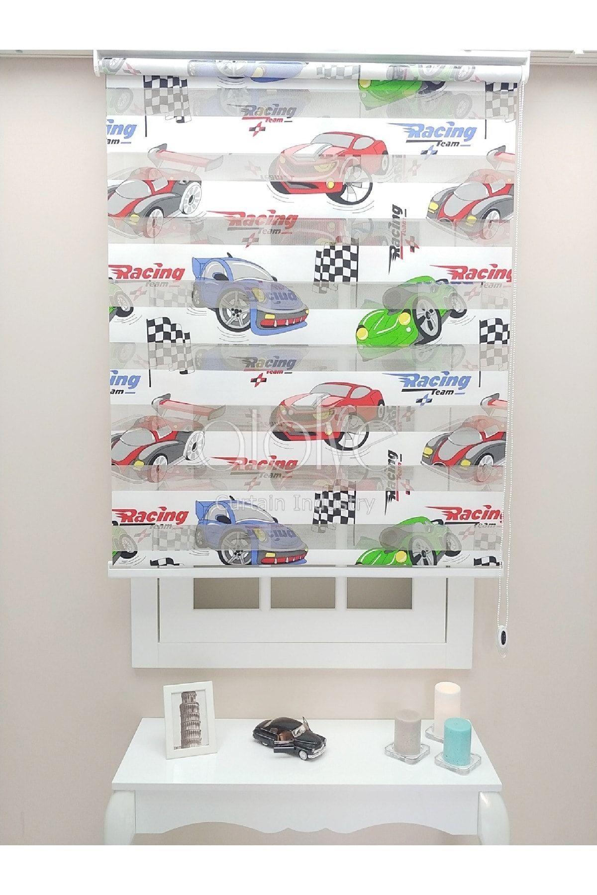 Beyaz Kırmızı Racing Araba Baskılı Zebra Stor Perde - Zebra Perde - 3