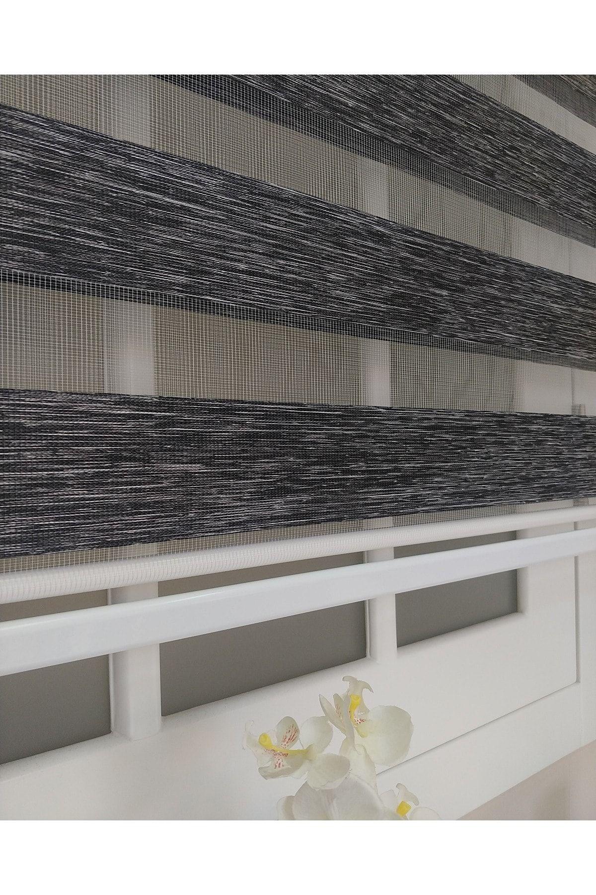 Kırçıllı Siyah Gri Bambu Zebra Stor Perde - Zebra Perde - 4