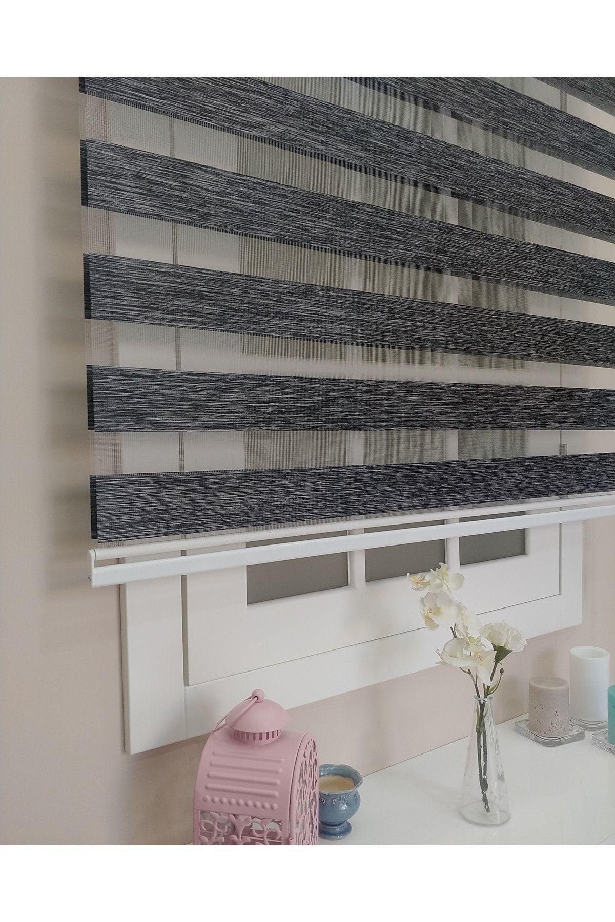 Kırçıllı Siyah Gri Bambu Zebra Stor Perde - Zebra Perde - 2