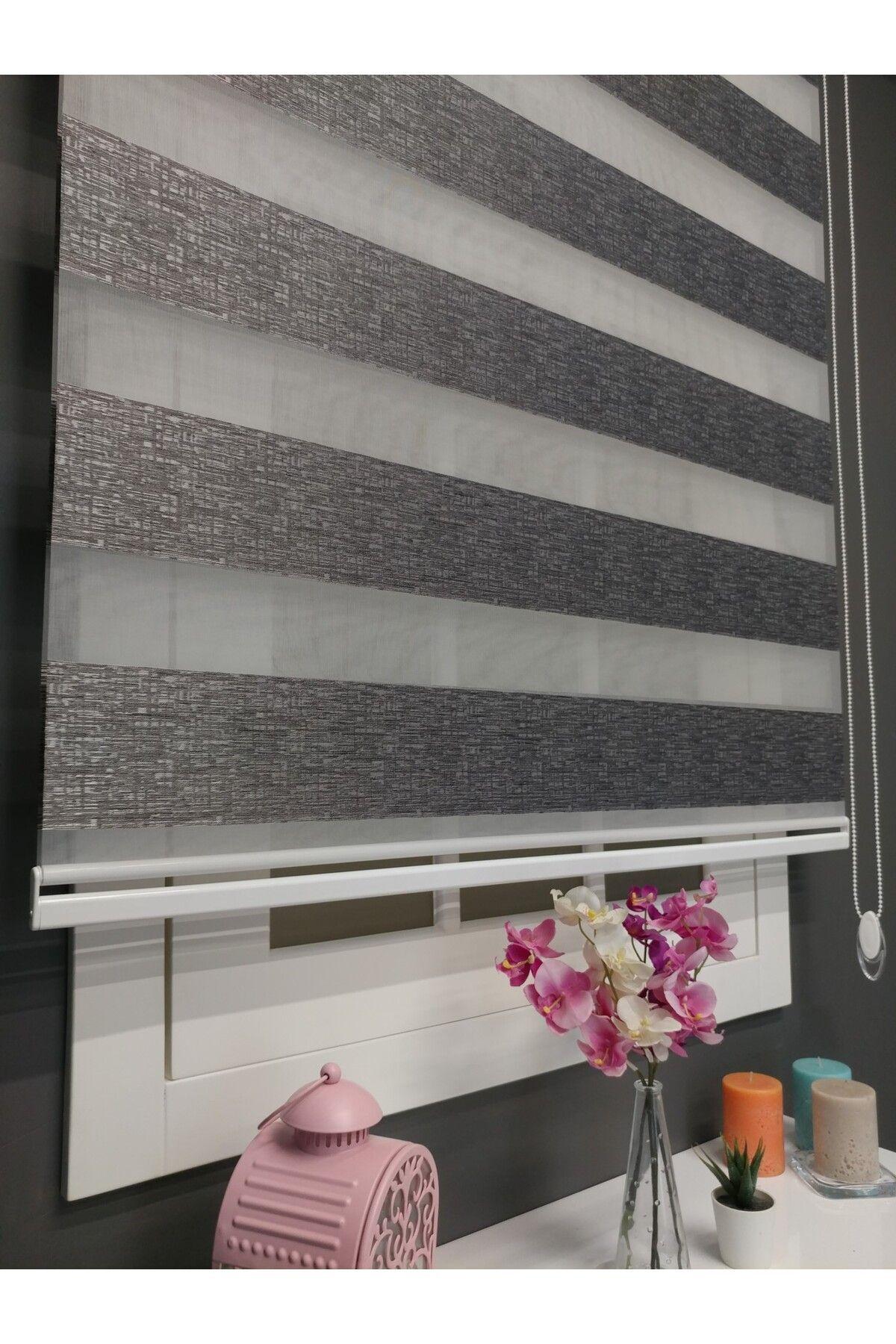 Atölye Perde Koyu Gri Barselona Jakarlı Zebra Stor Perde - Zebra Perde - 2
