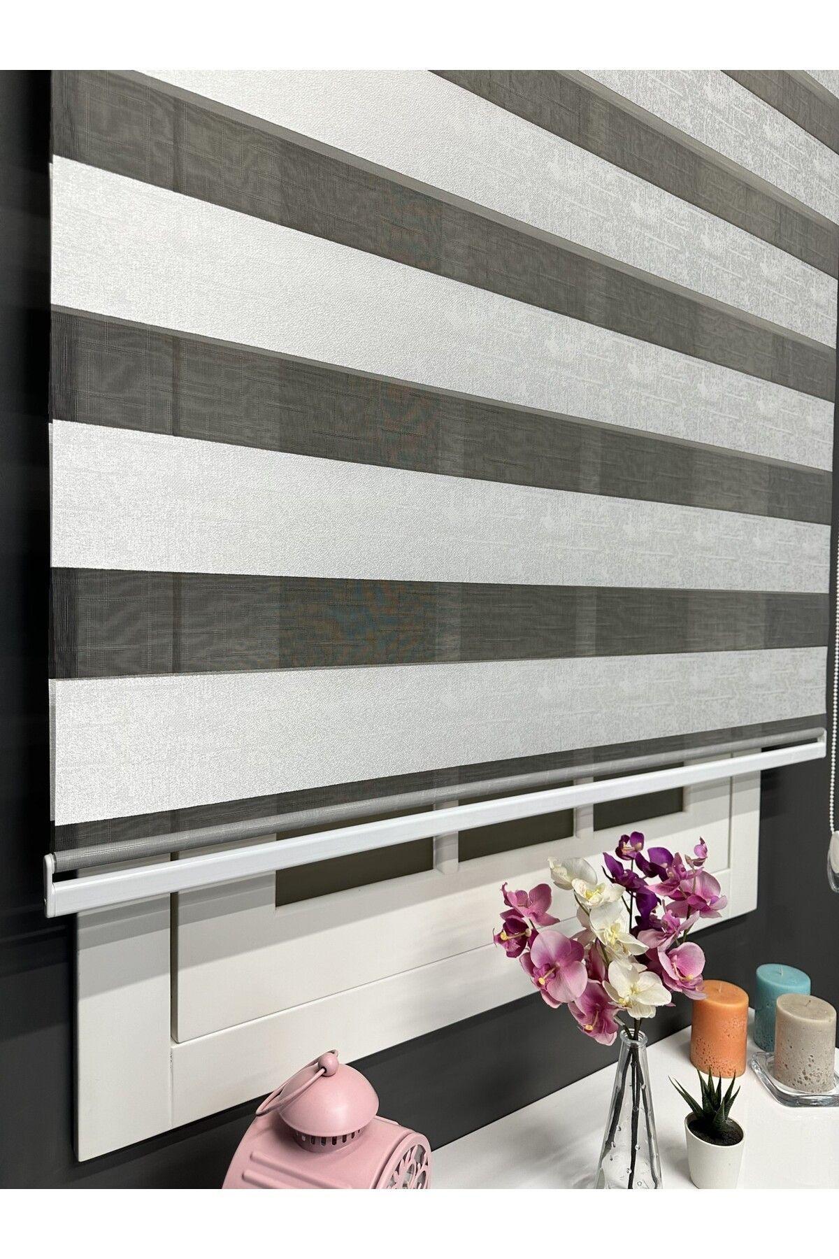 Atölye Perde Beyaz Jakarlı Dokuma Zebra Stor Perde (Siyah Zeminli) - Zebra Perde - 4