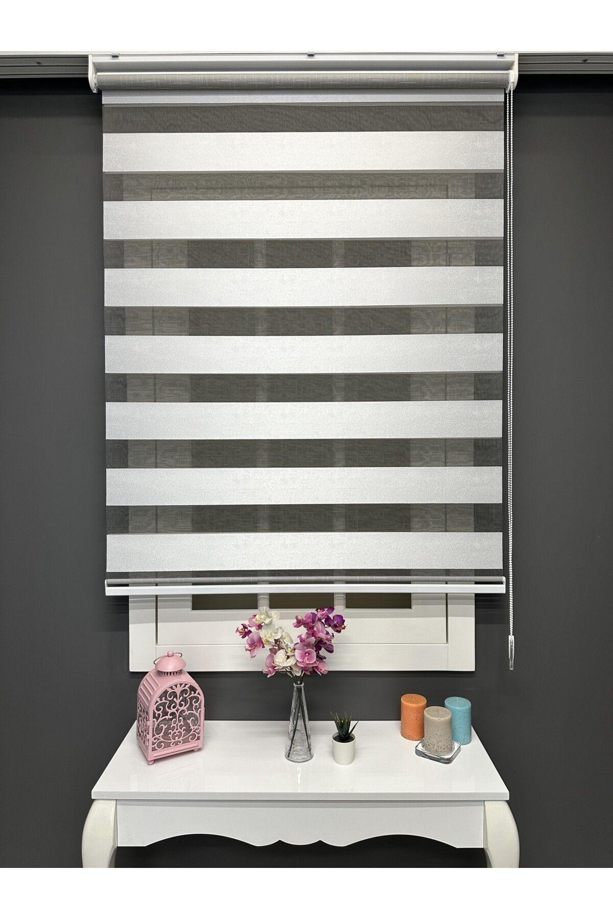 Atölye Perde Beyaz Jakarlı Dokuma Zebra Stor Perde (Siyah Zeminli) - Zebra Perde - 2