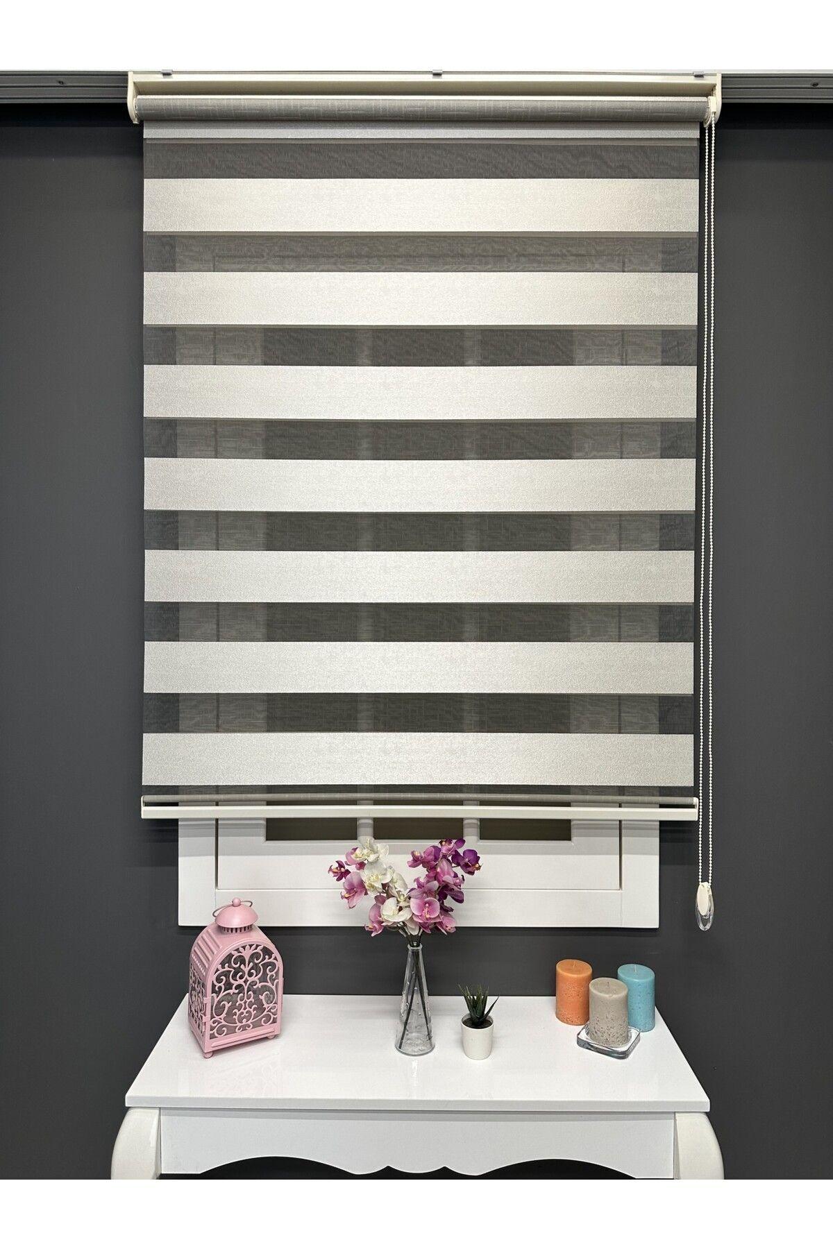 Atölye Perde Krem Jakarlı Dokuma Zebra Stor Perde (Siyah Zeminli) - Zebra Perde - 4