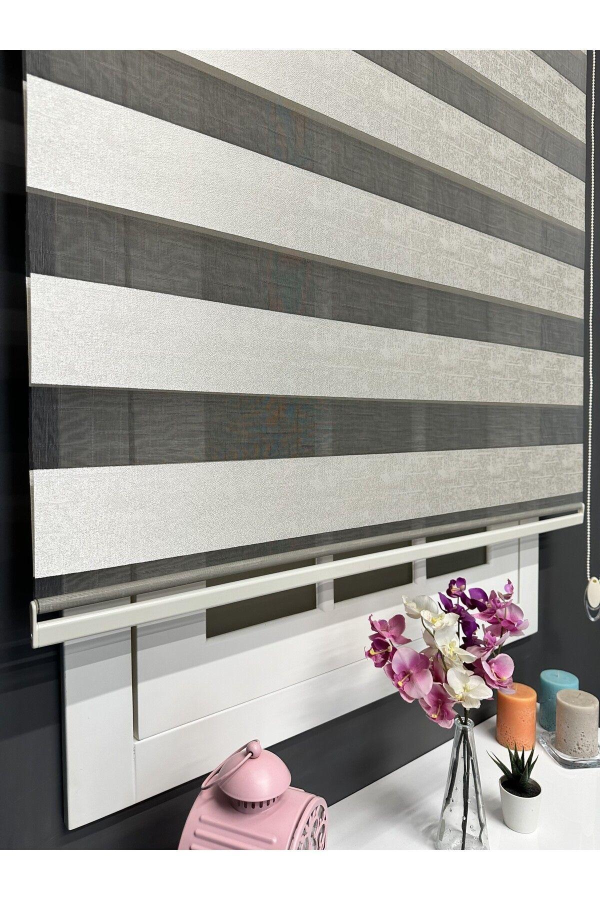 Atölye Perde Krem Jakarlı Dokuma Zebra Stor Perde (Siyah Zeminli) - Zebra Perde - 3