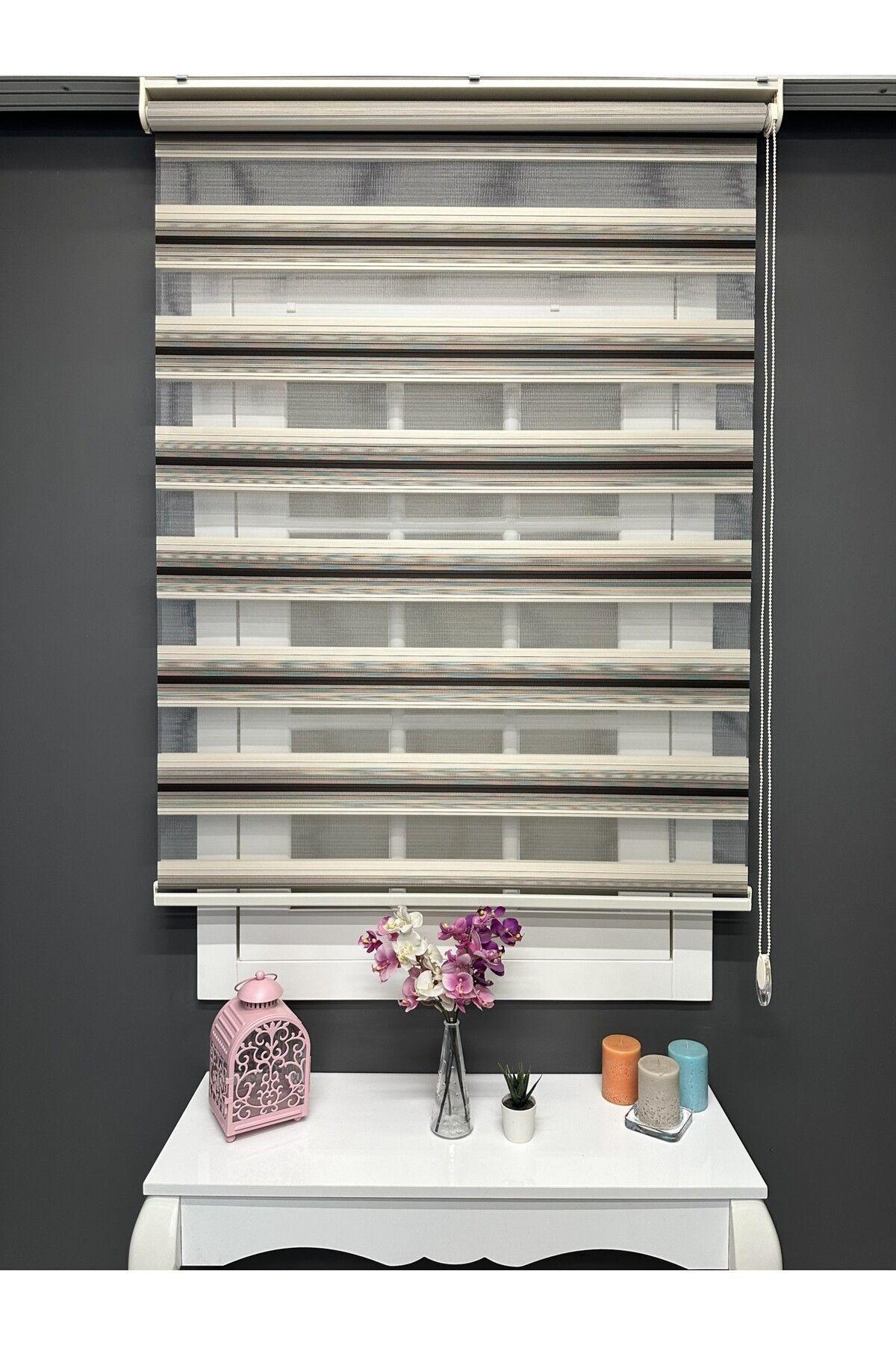Atölye Perde Bej - Acı Kahve Renk Geçişli Geniş Plise Zebra Stor Perde - Zebra Perde - 3