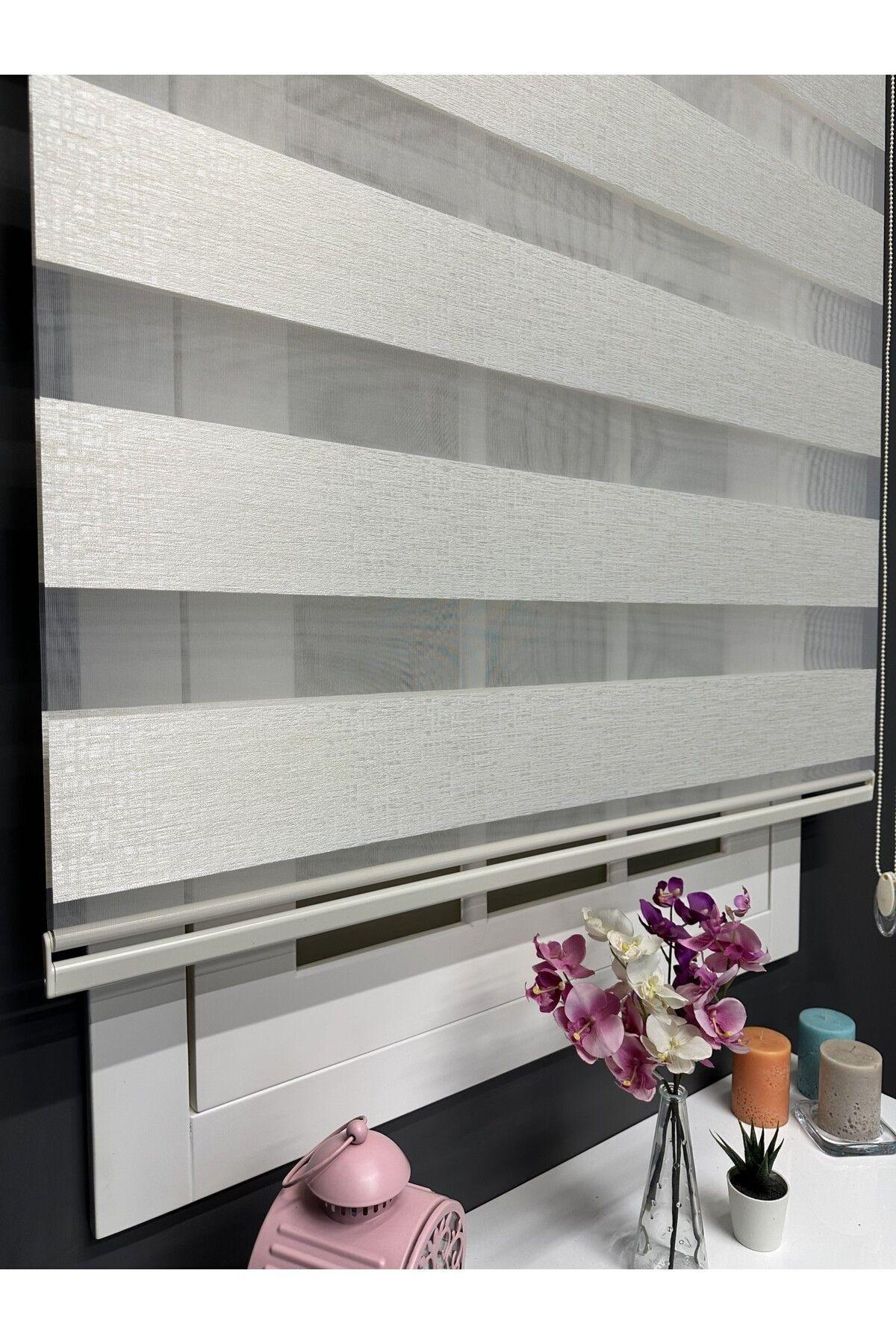 Atölye Perde Krem Barselona Jakarlı Zebra Stor Perde - Zebra Perde - 3