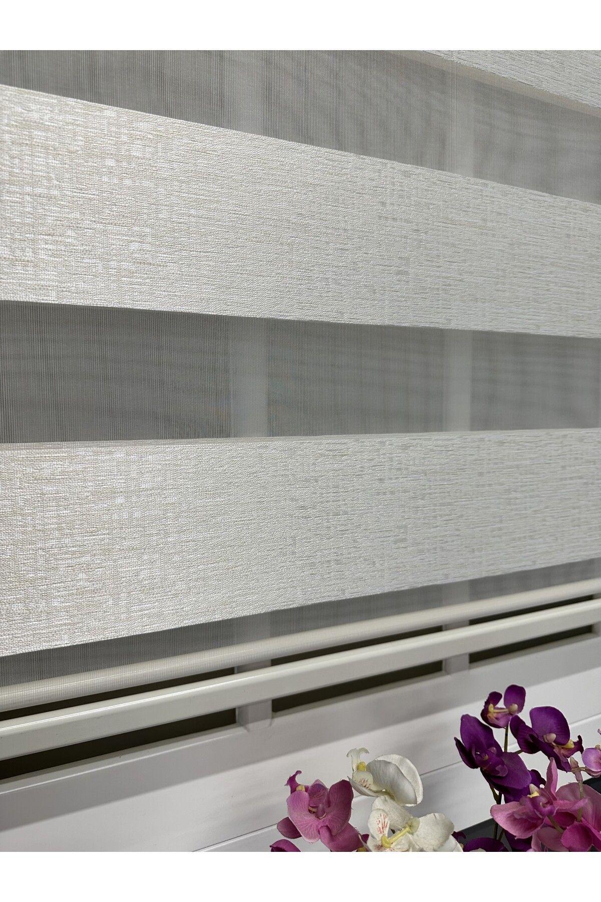 Atölye Perde Krem Barselona Jakarlı Zebra Stor Perde - Zebra Perde - 4