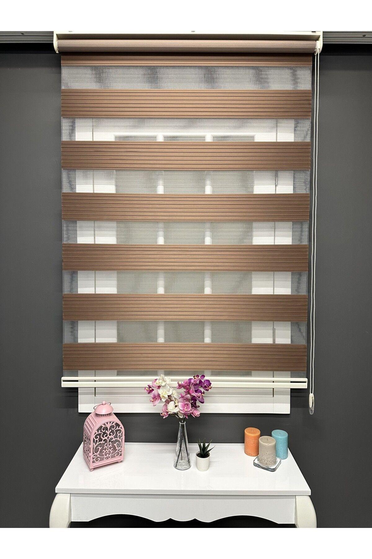 Atölye Perde Kahverengi Geniş Plise Zebra Stor Perde - Zebra Perde - 4