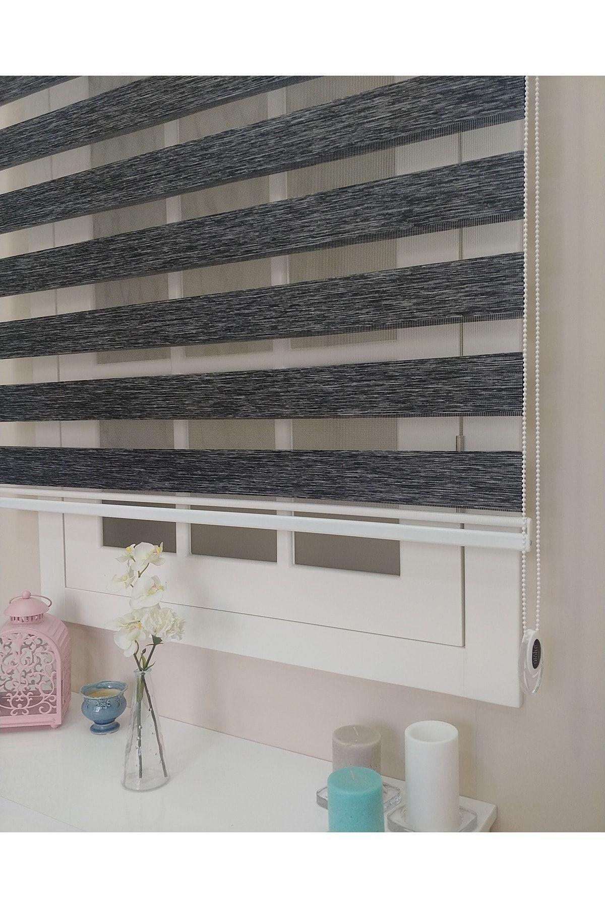 Kırçıllı Siyah Gri Bambu Zebra Stor Perde - Çok Satan Perdeler online satış