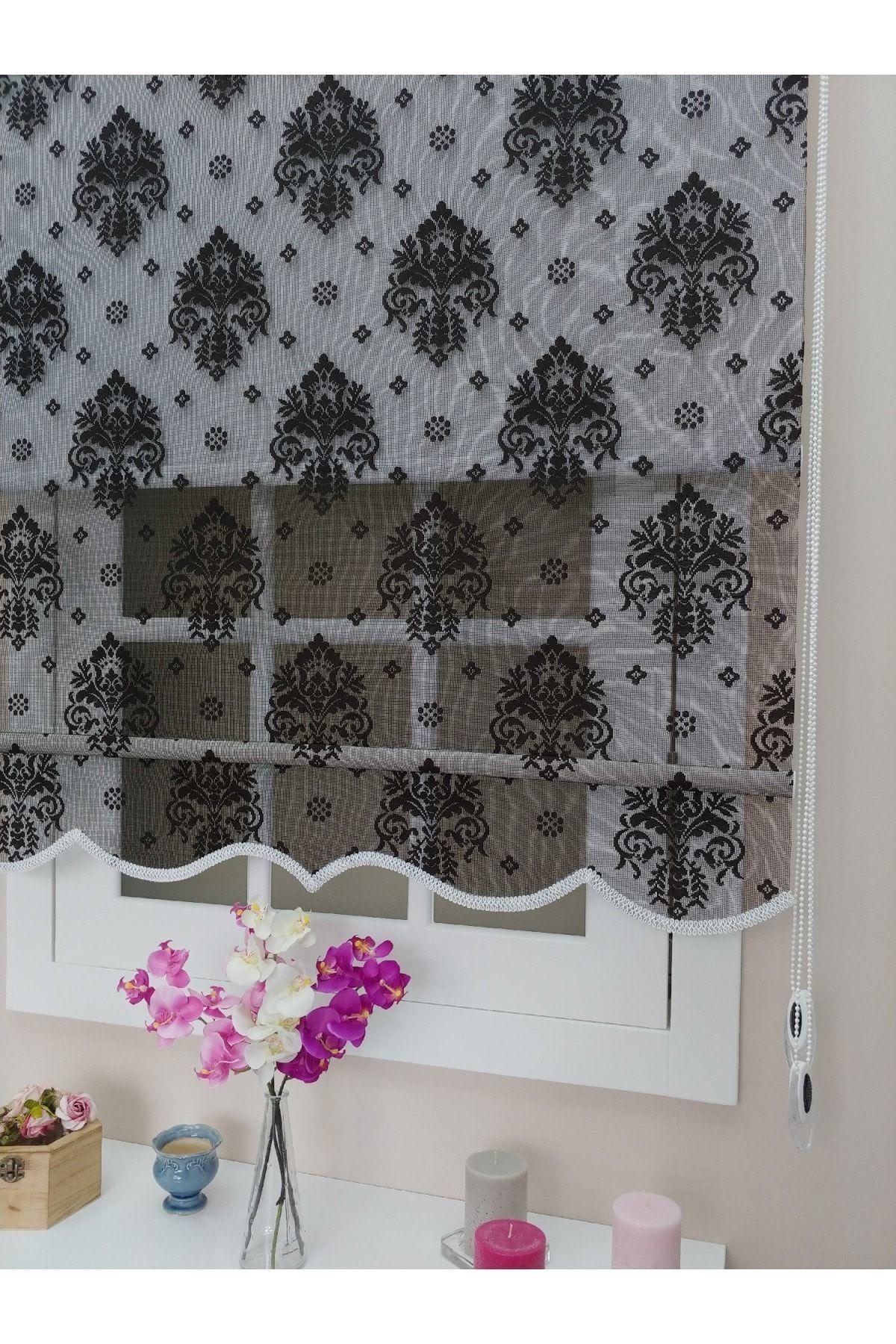Çift Mekanizmalı Örme Siyah Zemin Koyu Kahve Damask Tül + Stor - Trendyol Ürünleri online satış
