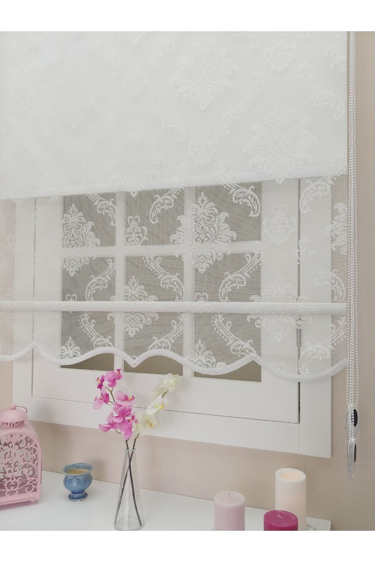 Atölye Perde Çiftli Sistem Beyaz Örme Damask Tül+stor - Görsel 1